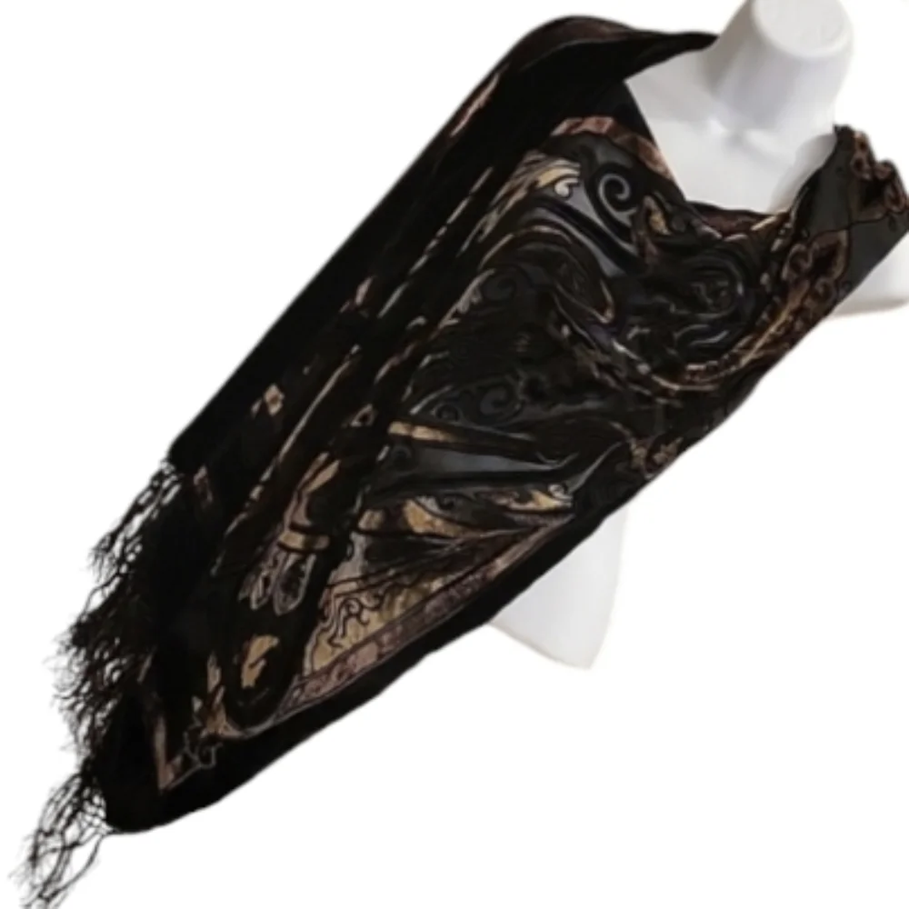 Black & Gold Paisley Burnout Scarf